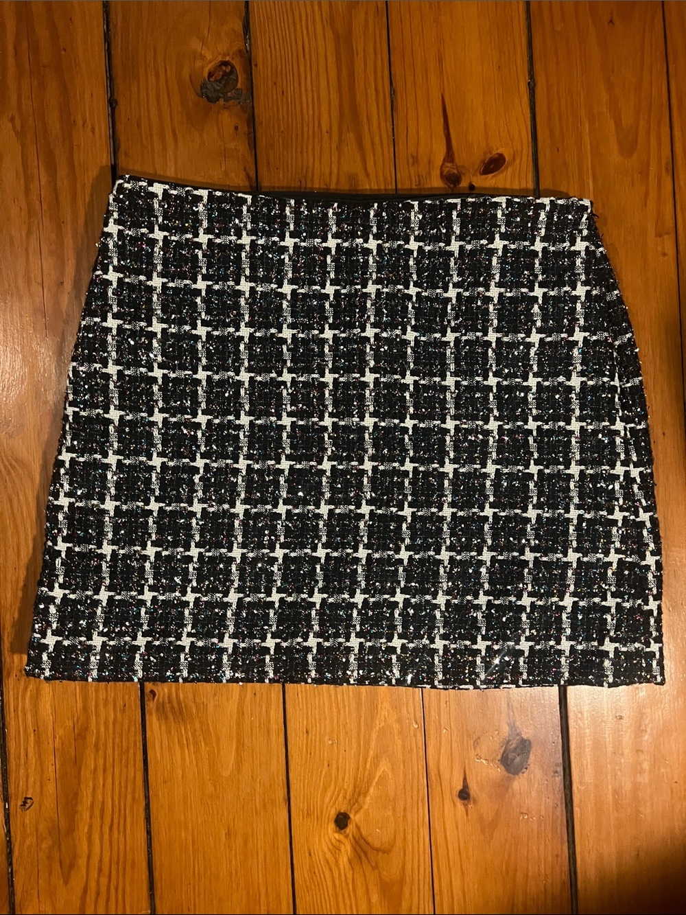 LOFT Black and White Metallic Multicolor‎ Tweed Mini Skirt Size 12